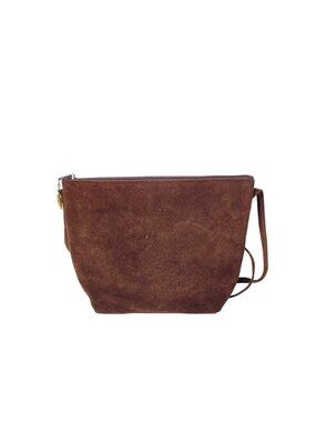 Vintage Etra Brown Suede Crossbody Bag with Gold Zipper Pull & Inner Pocket USA